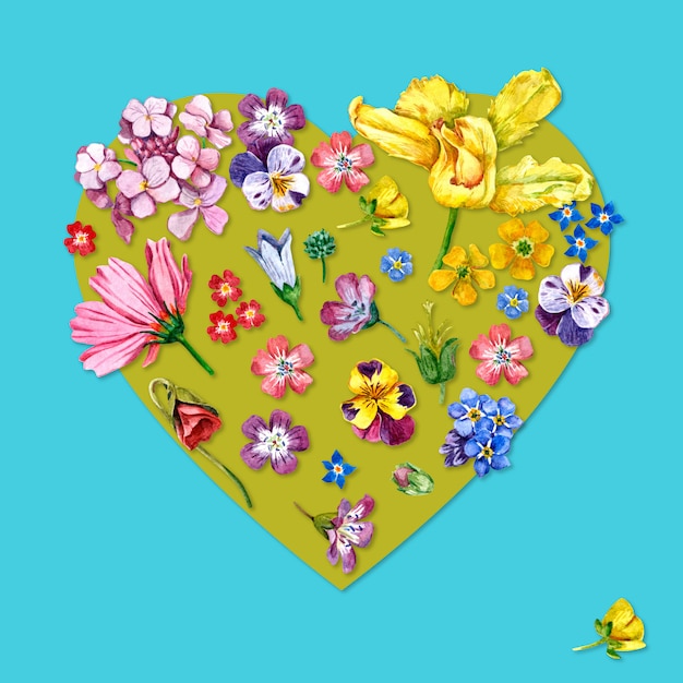 Photo watercolor heart shaped flowers