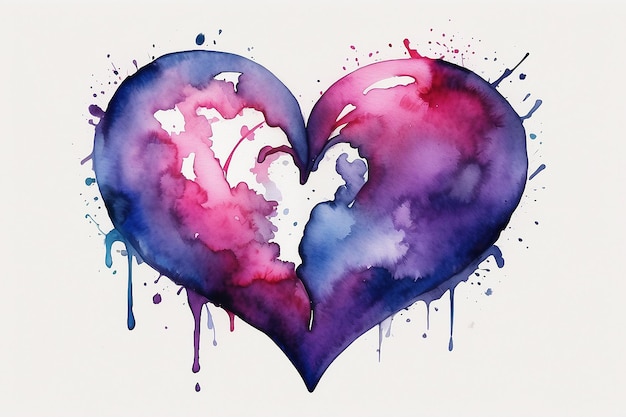 Watercolor heart Valentines day Greating card love relationship art painting