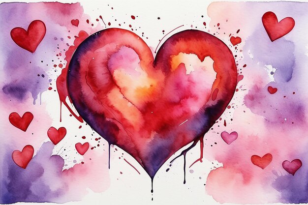 Watercolor heart Valentines day Greating card love relationship art painting