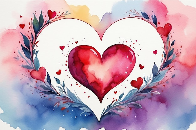 Watercolor heart Valentines day Greating card love relationship art painting