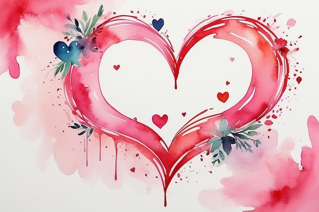 Watercolor heart Valentines day Greating card love relationship art painting