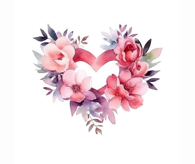 Photo watercolor heart with flowers hand painted illustration for your design