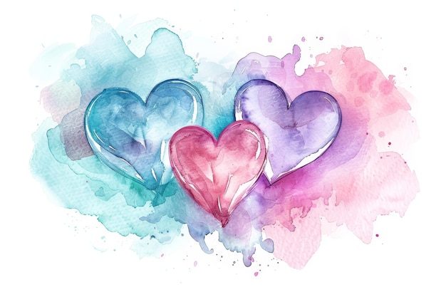 Watercolor Hearts on Abstract Background