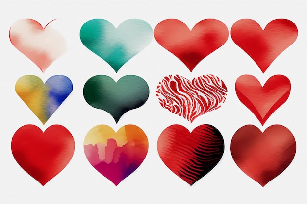 Watercolor hearts collection Generative ai design