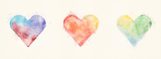 Watercolor hearts handdrawn illustration wide banner size