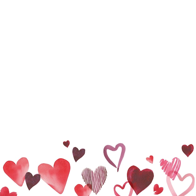 Watercolor hearts seamless border Hand drawn illustration of pink purple hearts Perfect for Valentines day