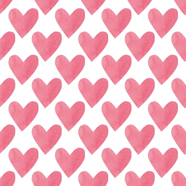 Watercolor hearts Seamless patterns Red hearts on a white background