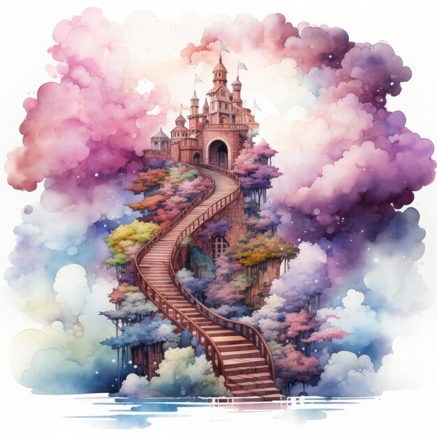 Watercolor Heaven Stairs Illustration Generative Ai