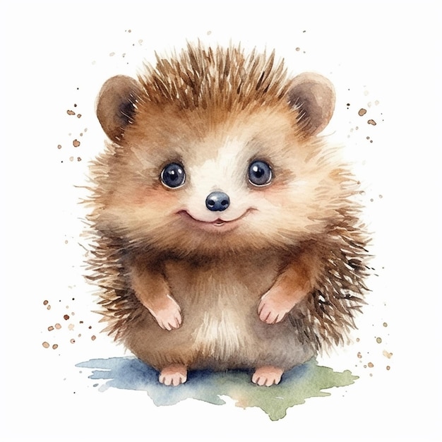 Watercolor hedgehog with a blue eyes