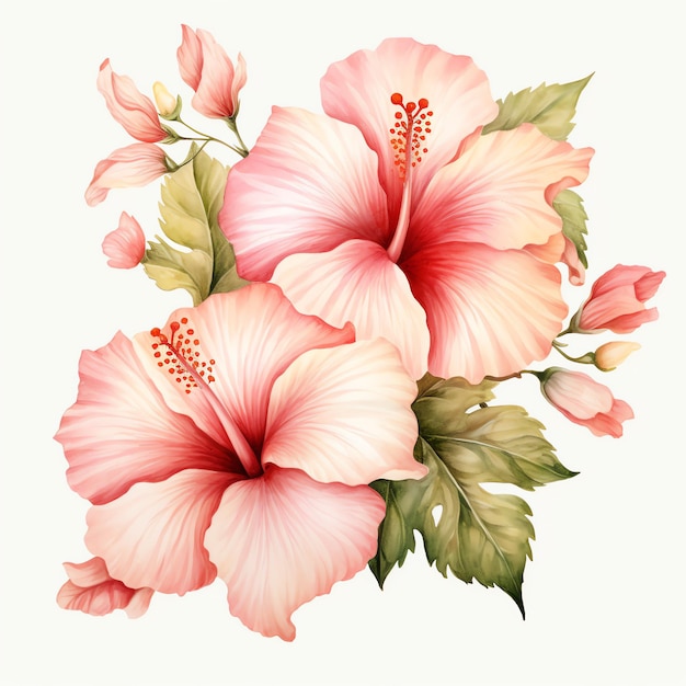 Watercolor Hibiscus Enchanted garden ultra realistic plant Cottagecore Hawaii style garden tea