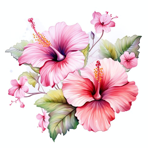 Watercolor Hibiscus Enchanted garden ultra realistic plant Cottagecore Hawaii style garden tea