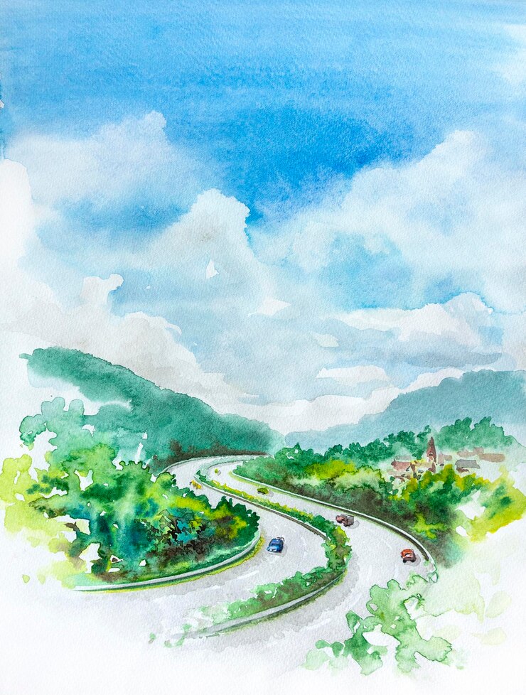Photo 水彩画の高速道路