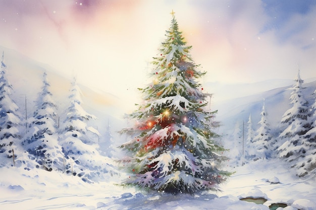 An Watercolor Holiday Christmas Tree Painting