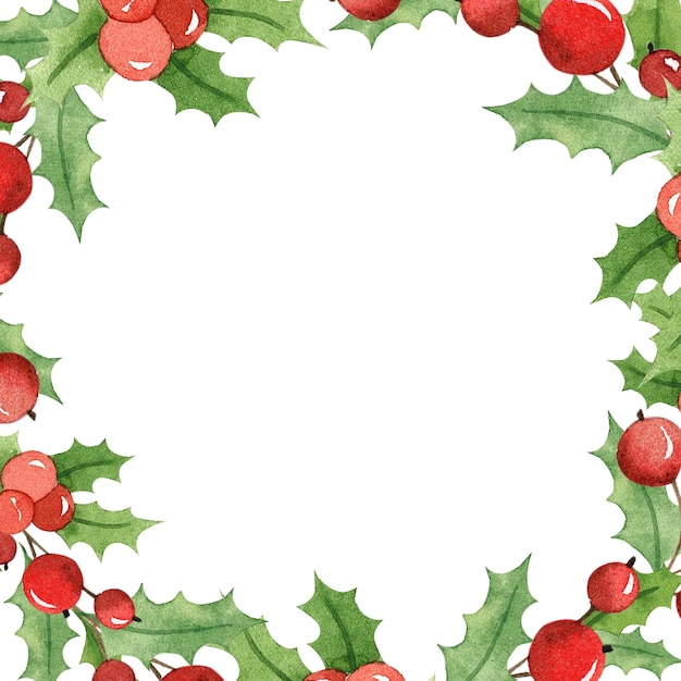 Watercolor holly christmas frame