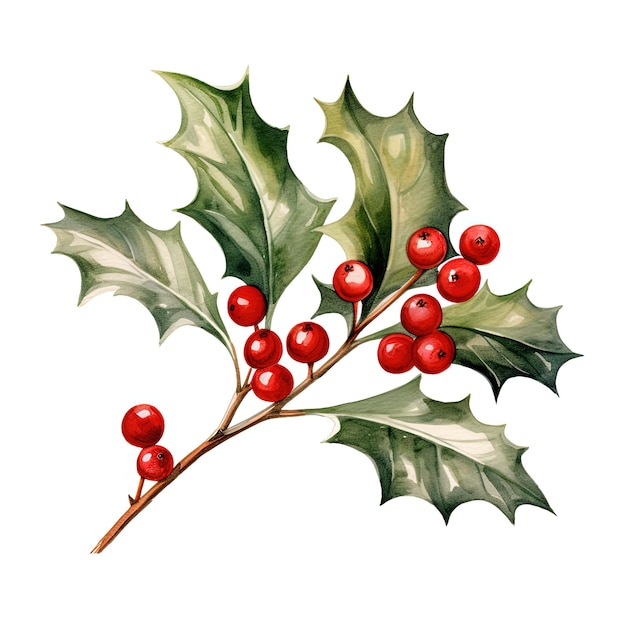 Watercolor holly leaves clipart