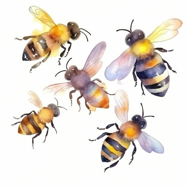 Watercolor Honey Bee Illustration AI GenerativexA