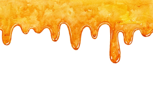 Watercolor honey dripping on white background