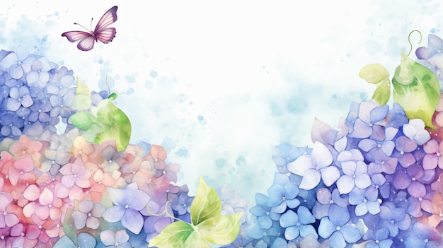 Watercolor horizontal background with butterflies