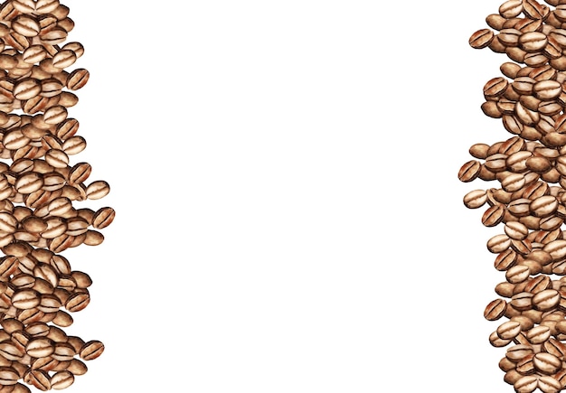Акварель горизонтальная рамка кофейные зерна граница кофе тема ручная иллюстрация кофейные семена