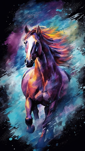 Watercolor Horse on Dark Background Generative AI
