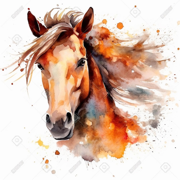 Photo watercolor horse drawing abstract house wall art