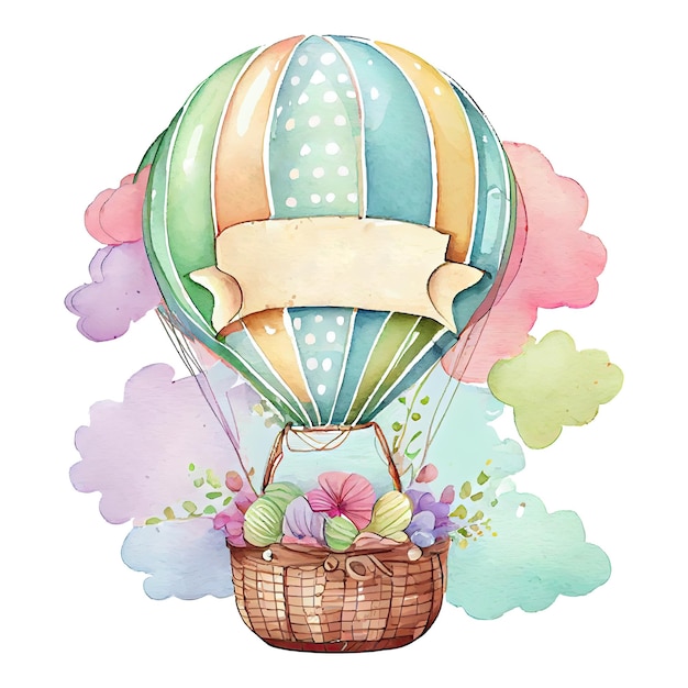 Photo watercolor hot air balloon in the sky colorful vintage illustration generative ai