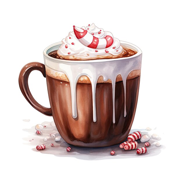 Watercolor hot chocolate clipart white background