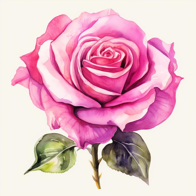 Watercolor Hot Pink Rose Clipart