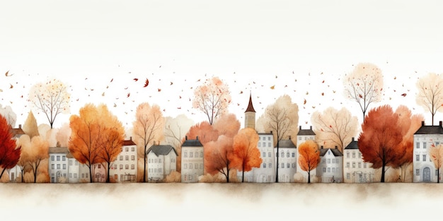 watercolor house autumn is expressed with cute patterns