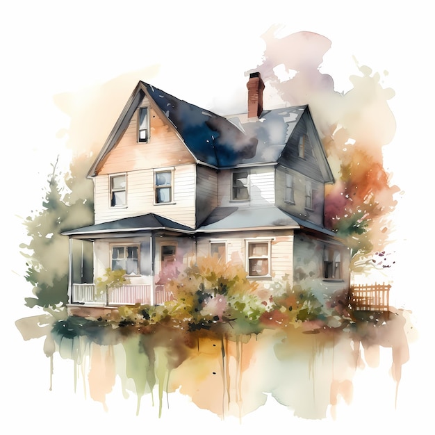 watercolor house on white background