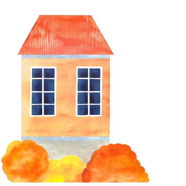 Watercolor houses housing windows walls roof cozy house isolated illustration hand drawn by watercolor