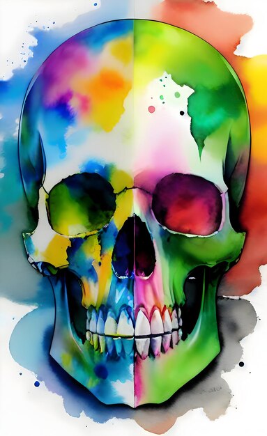 Watercolor human skull illustration