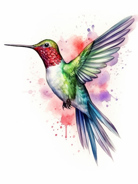 Foto colibrì acquerello illustrazione disegnata a mano isolata su sfondo bianco ai generativa