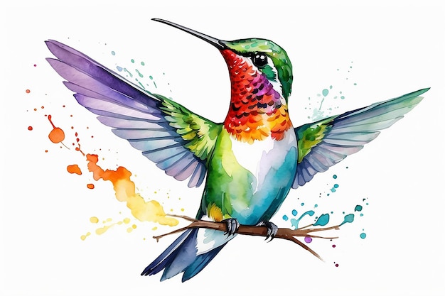 Foto colibrì acquerellato colibrì vettoriale isolato multicolore