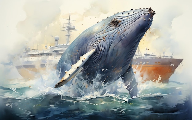 Watercolor Humpback Whale Illustration Generative AI