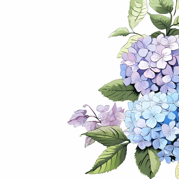 Photo watercolor hydrangea isolated on white banner with place for text