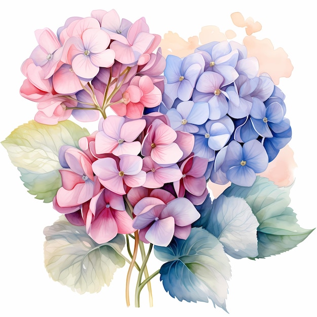 Watercolor hydrangea isolated on white blossom