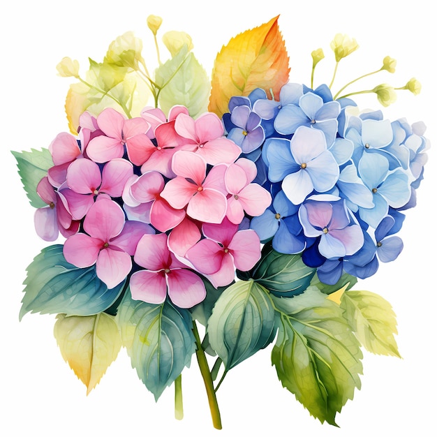 Watercolor hydrangea isolated on white blossom