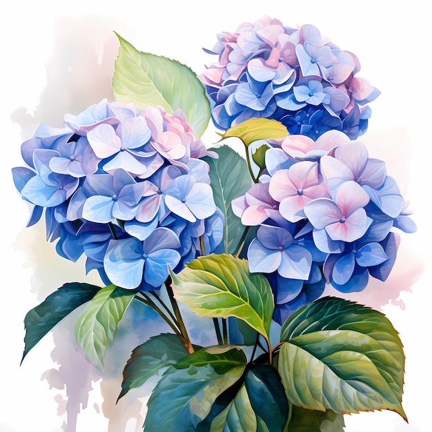 Watercolor hydrangea isolated on white blossom