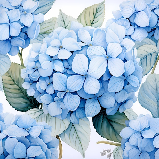 Watercolor hydrangea seamless pattern isolated on white