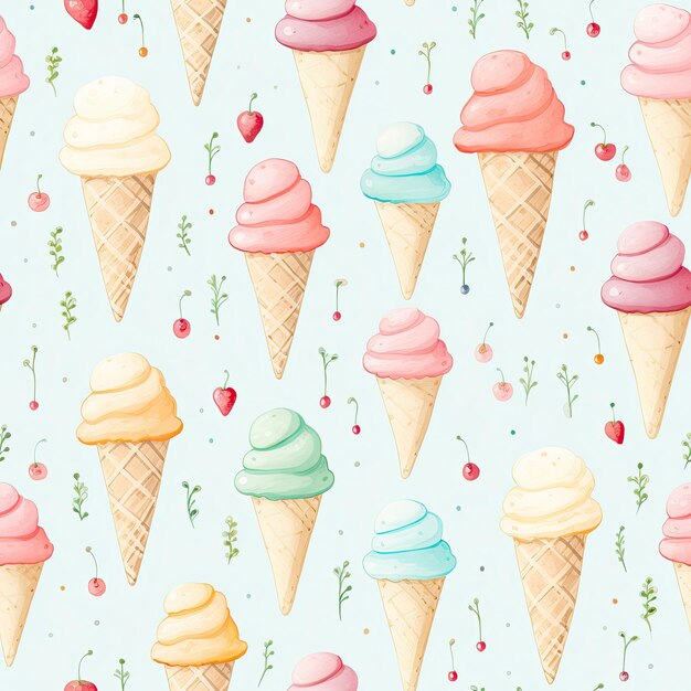 Photo watercolor ice cream pattern