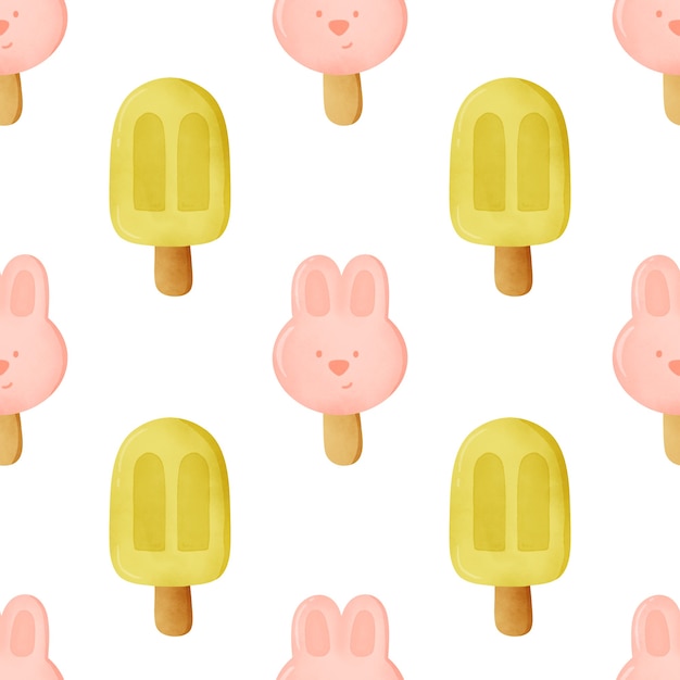 Watercolor ice cream seamless patterns.