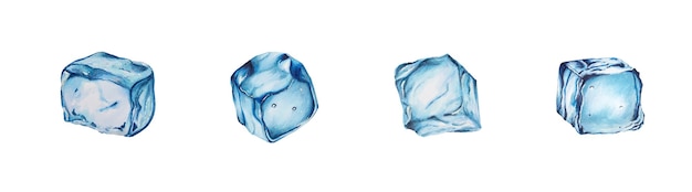 수채색 얼음 조각 핸드 페인팅 클립 아트는 흰색 격리된 배경에 있는 얼음 조각 디자이너 장식용 엽서 포장지 스크랩북 커버 초대 포스터 및 섬유