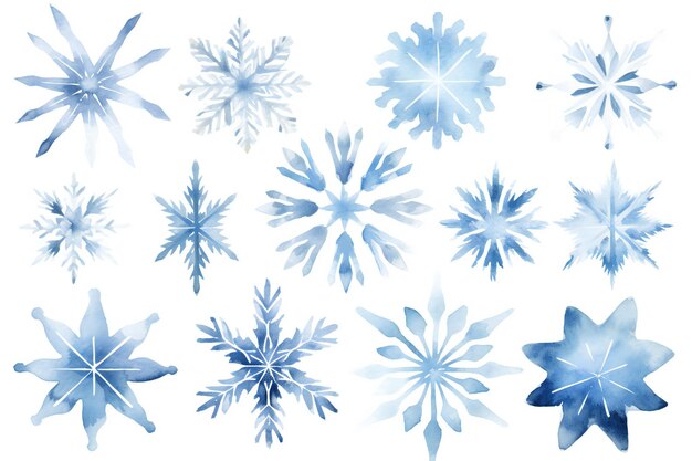 Watercolor icy Christmas snowflakes clip art