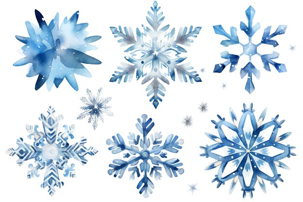 Watercolor icy Christmas snowflakes clip art