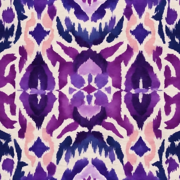 Watercolor ikat repeating tile border purple