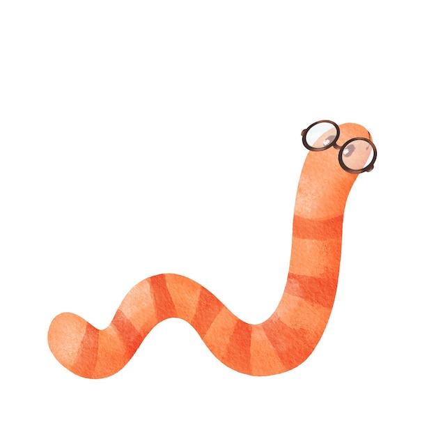 Фото Акварель иллюстрация книжный червь в очках детский стиль для улучшения образования