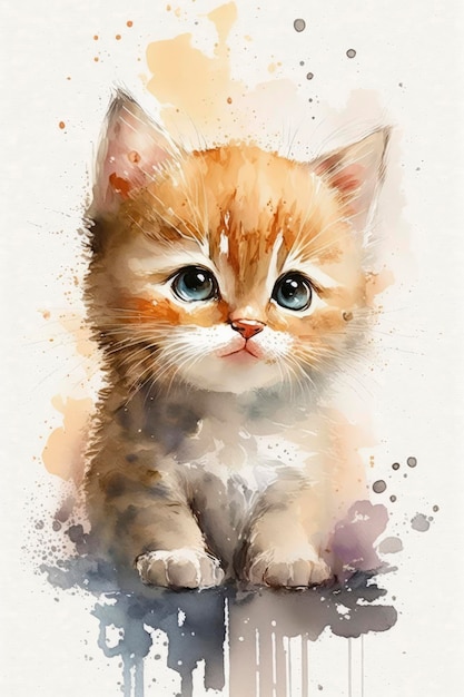 Watercolor Illustration of an Adorable Baby Cat for Nursery Decor