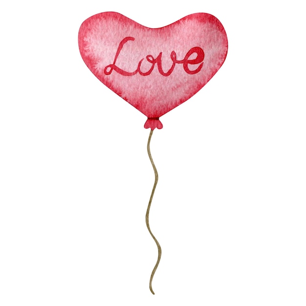 Watercolor illustration air balloon isolated on white background Valentines Day