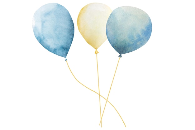 Photo watercolor illustration of air balloons on a white background for birthday cards and other holidays